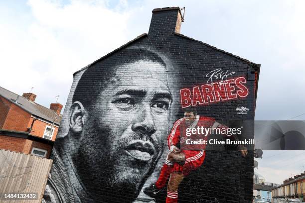 New mural of former Liverpool player, John Barnes, is seen prior to the Premier League match between Liverpool FC and Nottingham Forest at Anfield on...
