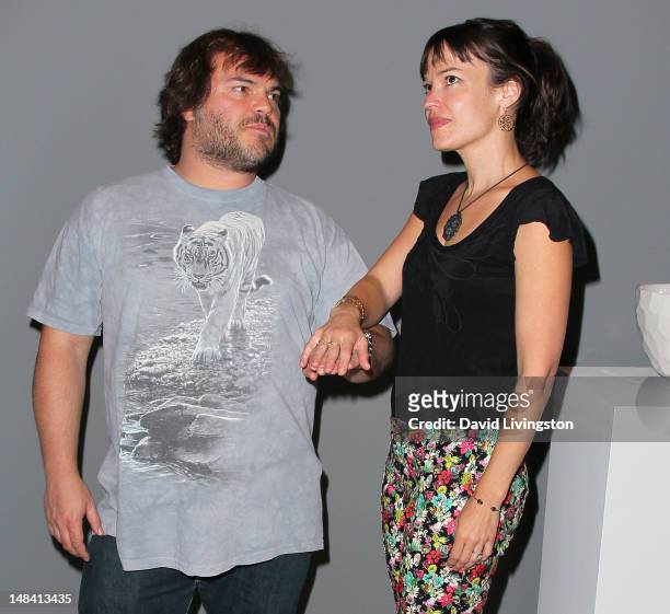 Actor Jack Black and wife Tanya Haden attend the opening night of "Ghost Town", an art exhibition to benefit the Venice Family Clinic, at L&M Arts on...