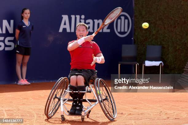 Alfie Hewett of Great Britain plays a fore hand during his finale match against Tom Egberink of The Netherlands at the Para Trophy by Allianz Finale...