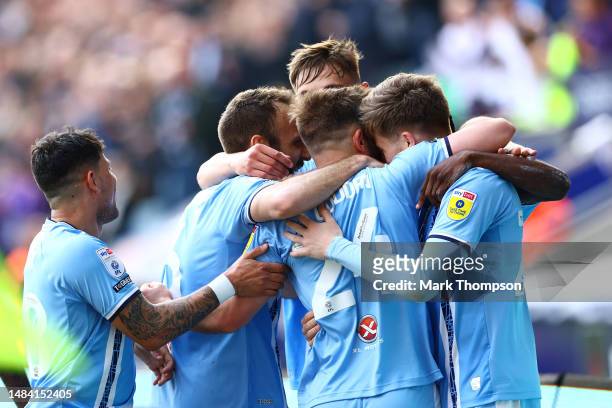 Matty Godden of Coventry City celebrates his goal with team mates during the Sky Bet Championship between Coventry City and Reading at The Coventry...