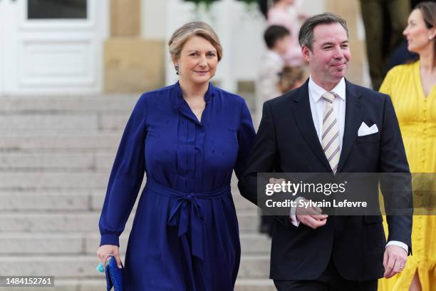 Princess Stephanie of Luxembourg and Prince Guillaume of Luxembourg leave after the Civil Wedding Of Her Royal Highness Alexandra of Luxembourg &...