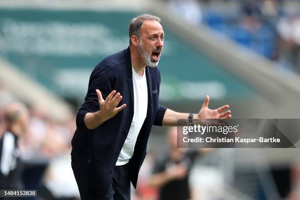 Pellegrino Matarazzo, Head Coach of TSG Hoffenheim, reacts during the Bundesliga match between TSG Hoffenheim and 1. FC Köln at PreZero-Arena on...