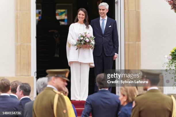 Her Royal Highness Alexandra of Luxembourg & Nicolas Bagory arrive for their Civil Wedding at Luxembourg City Hall on April 22, 2023 in Luxembourg,...