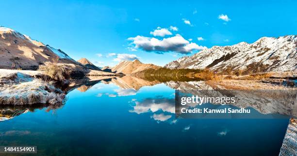 pristine moke lake near queenstown - otago stock pictures, royalty-free photos & images