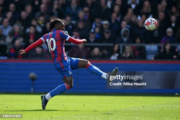 Eberechi Eze of Crystal Palace scores the team's first goal, which is later disallowed, during the Premier League match between Crystal Palace and...