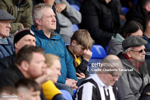 Rochdale fans looks dejected during the Sky Bet League Two between Stockport County and Rochdale at Edgeley Park on April 22, 2023 in Stockport,...