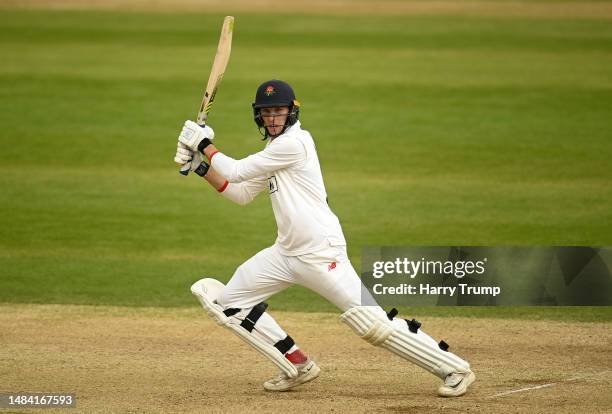 Tom Hartley of Lancashire plays a shot during Day Three of the LV= Insurance County Championship Division 1 match between Somerset and Lancashire at...