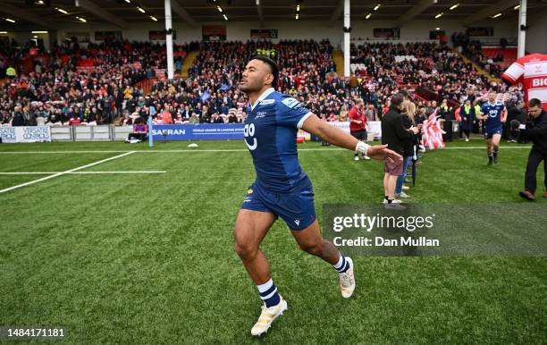 Manu Tuilagi of Sale Sharks makes his way onto the pitch during the Gallagher Premiership Rugby match between Gloucester Rugby and Sale Sharks at...