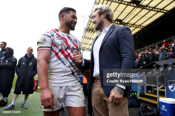 Charles Piutau of Bristol Bears speaks with Jack Nowell of Exeter Chiefs after the Gallagher Premiership Rugby match between Exeter Chiefs and...