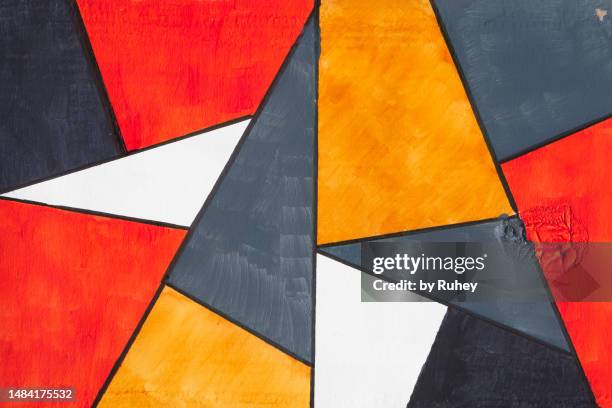 acrylic painting with a geometric composition of triangles and squares in red, gray, black and orange tones. - chaotic stripes pattern abstract colorful background stock pictures, royalty-free photos & images