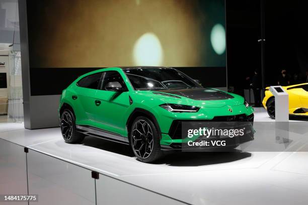 Lamborghini Urus Performante SUV is on display during the 20th Shanghai International Automobile Industry Exhibition at the National Exhibition and...