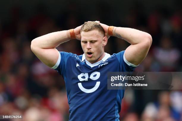 Jean-Luc du Preez of Sale Sharks reacts during the Gallagher Premiership Rugby match between Gloucester Rugby and Sale Sharks at Kingsholm Stadium on...