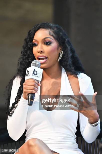 Porsha Williams speaks onstage at The 2023 Black Effect Podcast Festival at Pullman Yards on April 22, 2023 in Atlanta, Georgia.