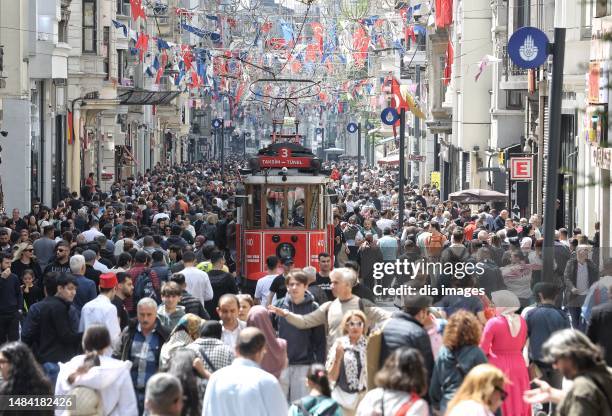 The crowd in the Taksim square on the second day of Ramadan Feast on April 22, 2023 in Istanbul, Türkiye.