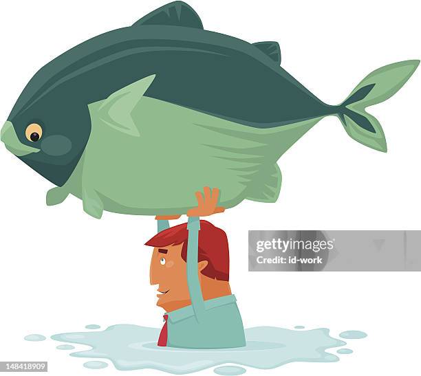 man catching big fish - catching big fish stock illustrations