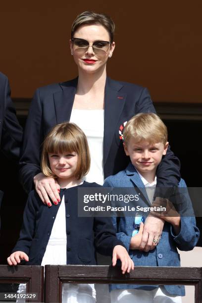 Princess Charlene of Monaco, Princess Gabriella of Monaco, Prince Jacques of Monaco attend the Sainte Devote Rugby Tournament In Monaco on April 22,...