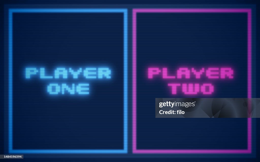 Player One Player Two Retro Video Game Screen