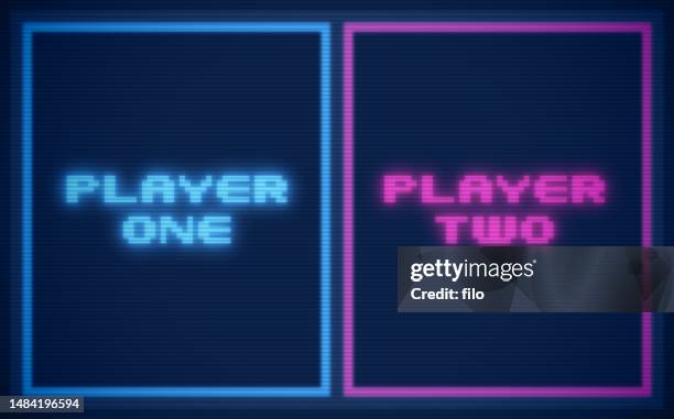 player one player two retro video game screen - video arcade game stock illustrations