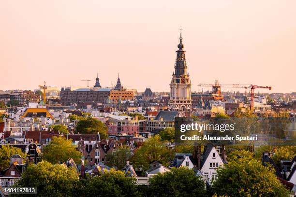 amsterdam skyline on a sunny summer day, high angle view, netherlands - skyline amsterdam stock pictures, royalty-free photos & images