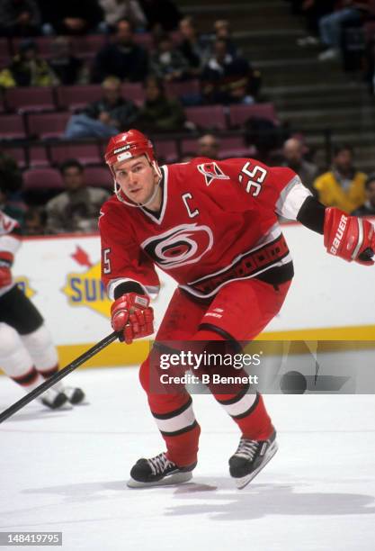 Keith Primeau of the Carolina Hurricanes skates on the ice during an NHL game against the New Jersey Devils on November 19, 1998 at the Continental...