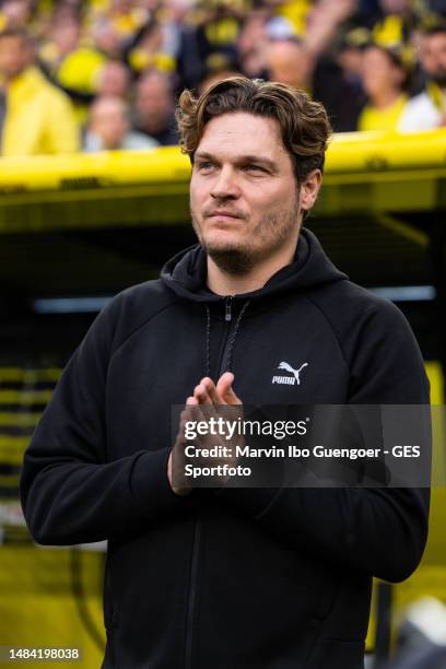 Head coach Edin Terzic of Borussia Dortmund looks on prior to the Bundesliga match between Borussia Dortmund and Eintracht Frankfurt at Signal Iduna...