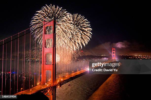 golden gate bridge 75th anniversary - golden gate bridge night stock pictures, royalty-free photos & images