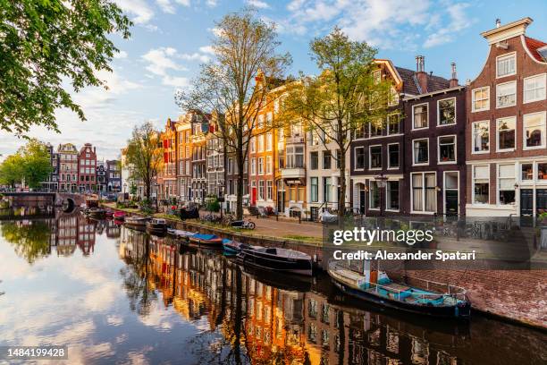 brouwersgracht canal in amsterdam in the morning, netherlands - amsterdam photos et images de collection