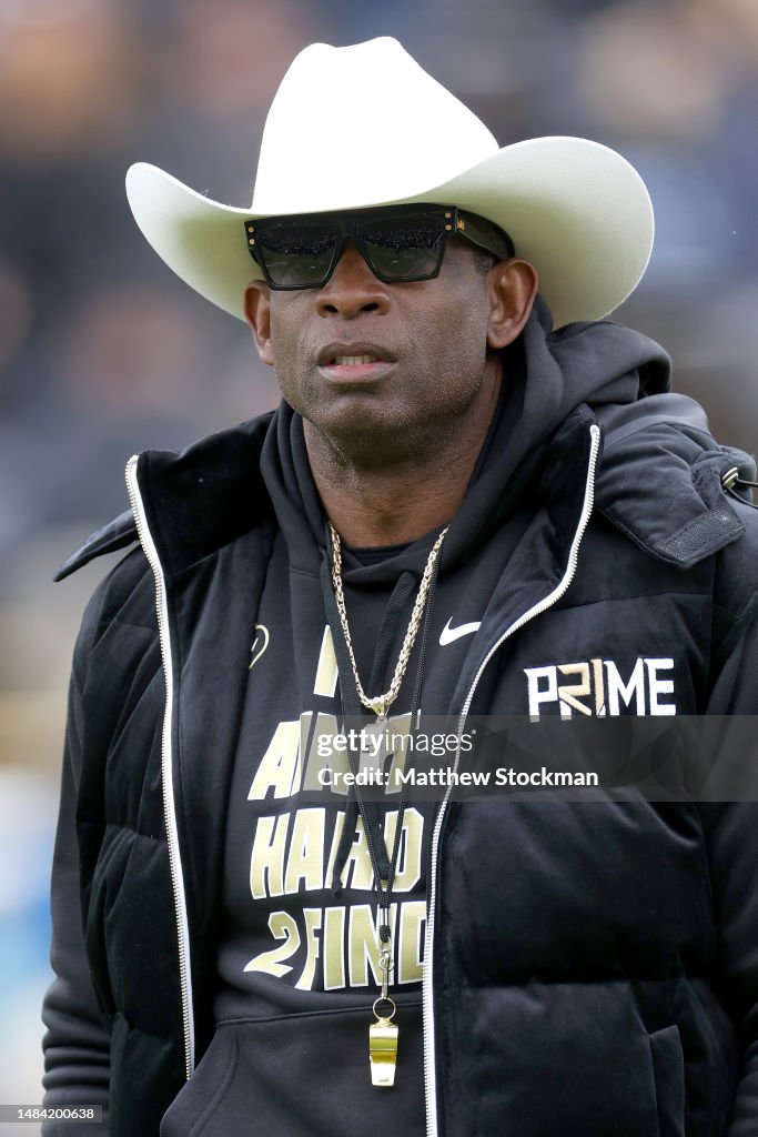 Head coach Deion Sanders of the Colorado Buffaloes watches as his