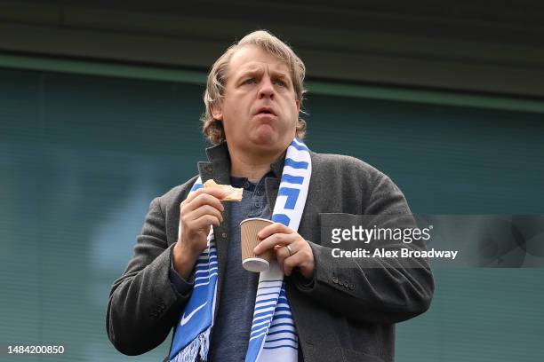 Chelsea Owner, Todd Boehly, looks on during the UEFA Women's Champions League semifinal 1st leg match between Chelsea FC and FC Barcelona at Stamford...