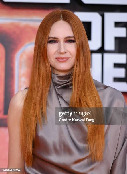 Karen Gillan attends the "Guardians Of The Galaxy Vol. 3" European Gala Event at the Avengers Campus at Disneyland Paris on April 22, 2023 in Paris,...