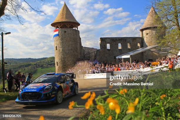 Pierre-Louis Loubet of France and Nicolas Gilsoul of Belgium compete in their M-Sport Ford WRT Ford Puma Rally1 Hybrid during Day Three of the FIA...