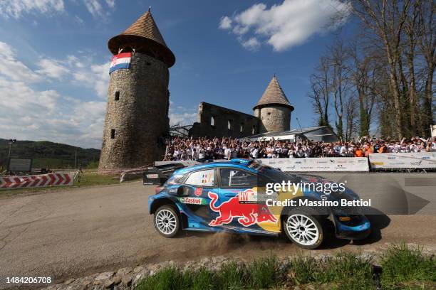 Pierre-Louis Loubet of France and Nicolas Gilsoul of Belgium compete in their M-Sport Ford WRT Ford Puma Rally1 Hybrid during Day Three of the FIA...