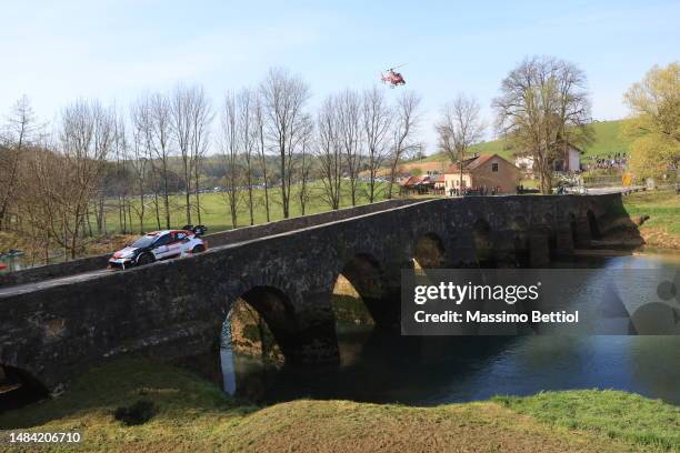 Sebastien Ogier of France and Vincent Landais of France compete with their Toyota Gazoo Racing WRT Toyota GR Yaris Rally1 Hybrid during Day Three of...