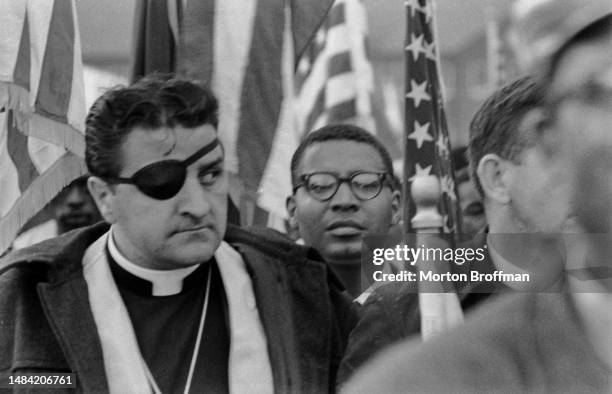 Catholic priest Dominic Orsini marching into Montgomery at the conclusion of the Selma to Montgomery Civil Rights March on March 25, 1965 in...