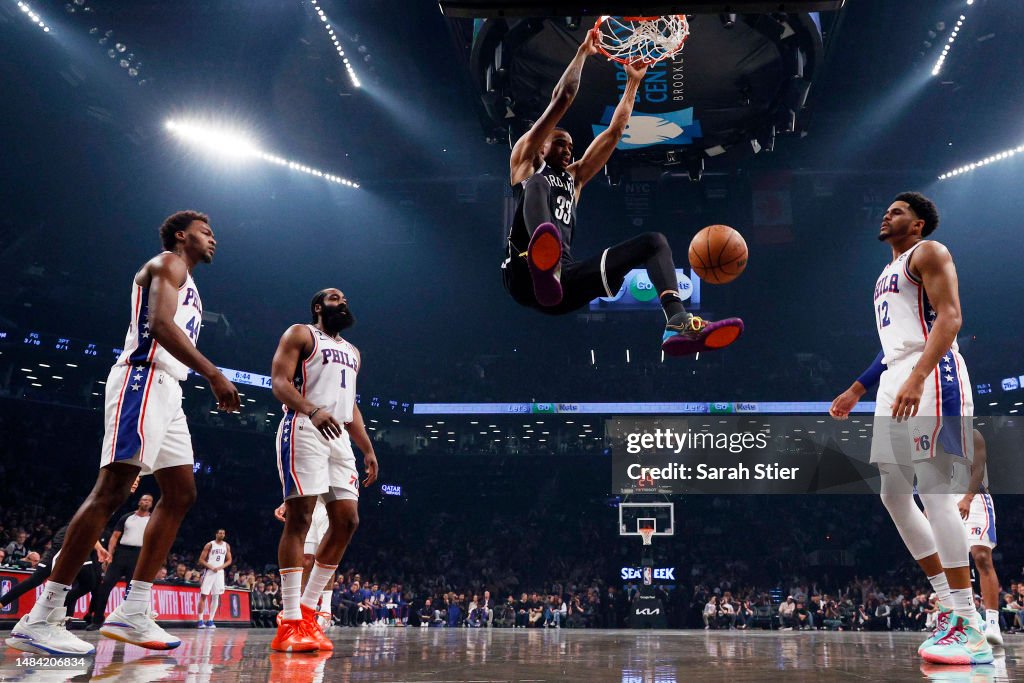 James Reed Nets Nic Claxton of the Brooklyn Nets dunks as Paul Reed, James Harden ...
