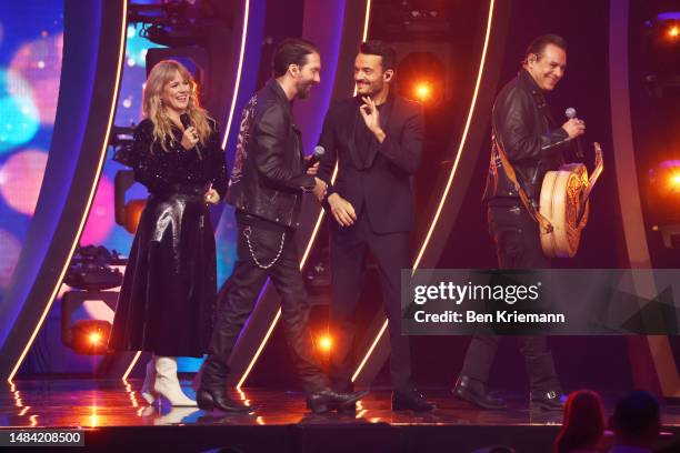 Ilse DeLange, Alec Völkel from BossHoss, Giovanni Zarrella, and Sascha Vollmer from BossHoss are seen on stage during the Giovanni Zarrella show at...