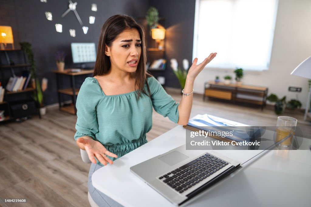 Lady Explaining Something Young Woman Explaining Something On A Video Call High-Res Stock Photo ...