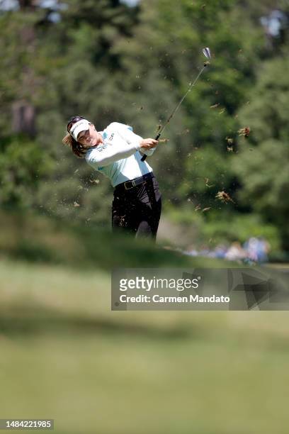 Brooke M. Henderson of Canada plays an approach shot on the tenth hole during the third round of The Chevron Championship at The Club at Carlton...