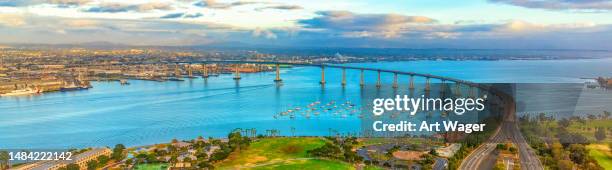 coronado bay bridge aerial - san diego bridge stock pictures, royalty-free photos & images