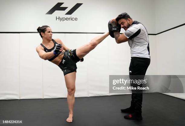 Norma Dumont of Brazil warms up prior to her fight during the UFC Fight Night event at UFC APEX on April 22, 2023 in Las Vegas, Nevada.