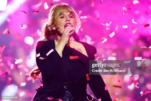 Maite Kelly performs on stage during the Giovanni Zarrella show at Studio Berlin Adlershof on April 22, 2023 in Berlin, Germany.