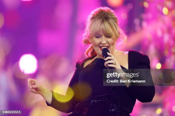 Maite Kelly performs on stage during the Giovanni Zarrella show at Studio Berlin Adlershof on April 22, 2023 in Berlin, Germany.