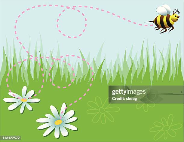 spring iza cumin - bees pollinating stock illustrations