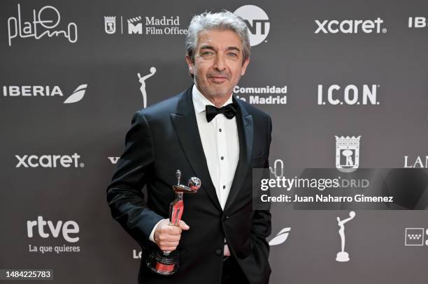 Ricardo Darin holds the Best Actor Award for the film 'Argetina, 1985' during Platino Awards for Ibero-American Cinema 2023 at IFEMA Palacio...