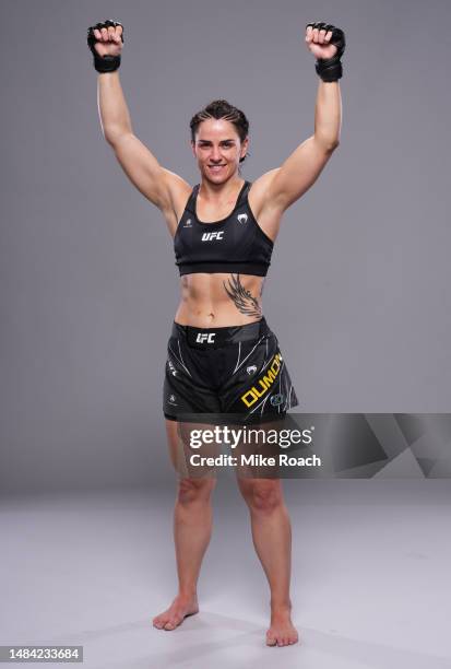 Norma Dumont of Brazil poses for a portrait after her victory during the UFC Fight Night event at UFC APEX on April 22, 2023 in Las Vegas, Nevada.