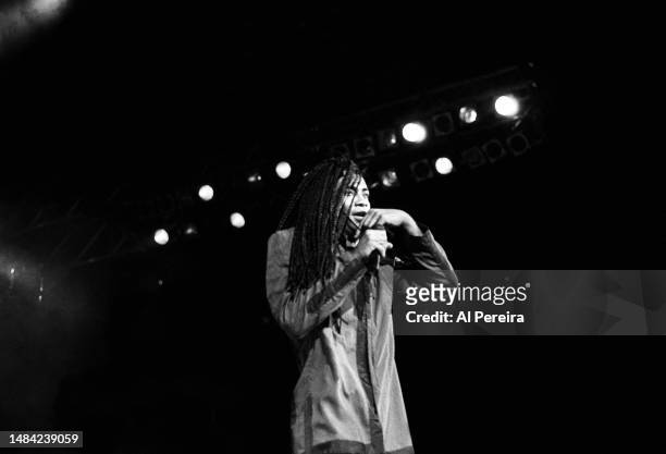 Milli Vanilli perform as part of the Club MTV Tour at the Brendan Byrne Arena on July 23, 1989 in East Rutherford, New Jersey.