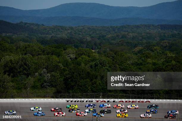 General view of racing during the NASCAR Xfinity Series Ag-Pro 300 at Talladega Superspeedway on April 22, 2023 in Talladega, Alabama.