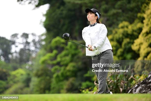 Erika Kikuchi of Japan hits her tee shot on the 3rd hole during the final round of 41st Fujisankei Ladies Classic at Kawana Hotel Golf Course Fuji...