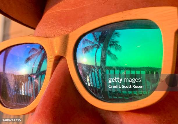 palm trees reflection in sunglasses - sunglasses reflection stock pictures, royalty-free photos & images