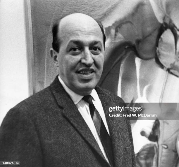 Portrait of American art critic Clement Greenberg as he attends an unidentified event, New York, New York, late 1950s or early 1960s.